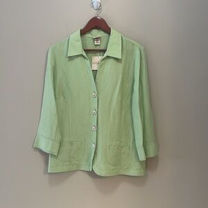 Covington Blazer Lime Linen Blend Collared Button Down 3/4 Sleeve Jacket size 12